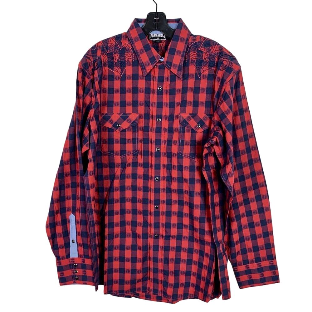 Panhandle Slim Men's Red/Blue Plaid Pearl Snap Western Shirt Size Large